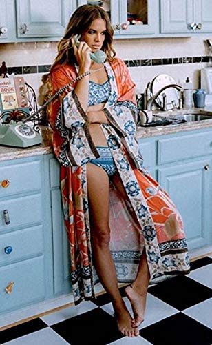 kimonos for women boho kimono robe Beach Coverups Womens Beach Blouses Loose Kimono Open Front Floral Print kimono Cardigan over sized kimono duster kimono robes with belt (528)3