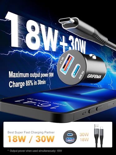 Image of GRIFEMA 30W USB C Car Charger with PD and QC 3.0