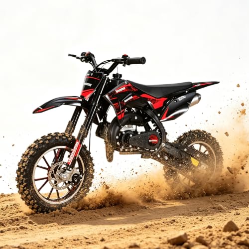 Image of 2026 New 50cc Dirt Bike for Kids 2-Stroke, Toddler Gas Powered Mini Bike with Front Rear Disc Brakes, Speeds up to 40KM /H, Gas Motorcycle for Children, Ideal Gifts for Boys Girls, Blue (Red)