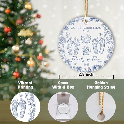 Image of Family of Four with Dog Ornament 2025, First Time Parents Christmas Ornament