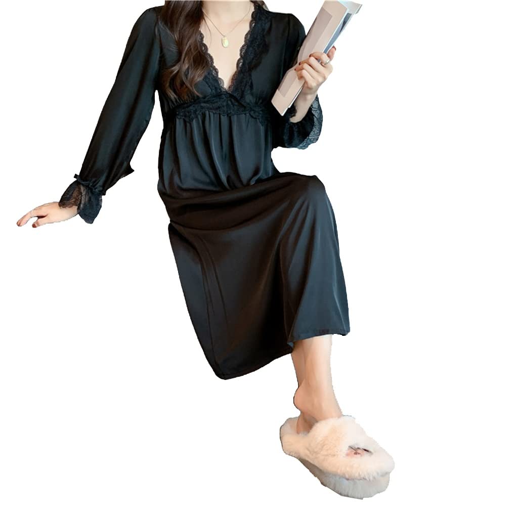 Generico Pigiama in seta ghiacciata a maniche lunghe da donna Elegante abbigliamento da casa for primavera e autunno (colore D, taglia 2XL)