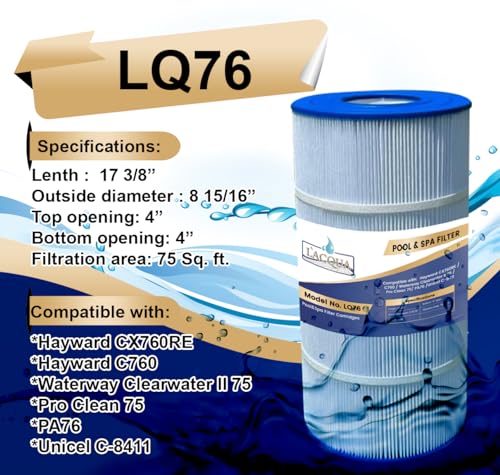 LACQUA FILTER REPLACEMENT LQ76 75 SqF for Hayward CX760RE, C760, Waterway Clearwater II 75/ Pro Clean 75/ PA76, Unicel C-8411, Filbur FC-1256, Sta Rite Posi Clear PXC75