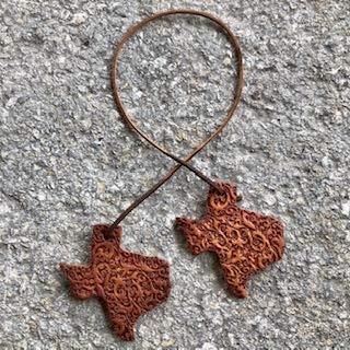 Leather Car Air Freshener | Double Texas Shape | Scroll Pattern (Brown, 3) Cherry Leather Scent