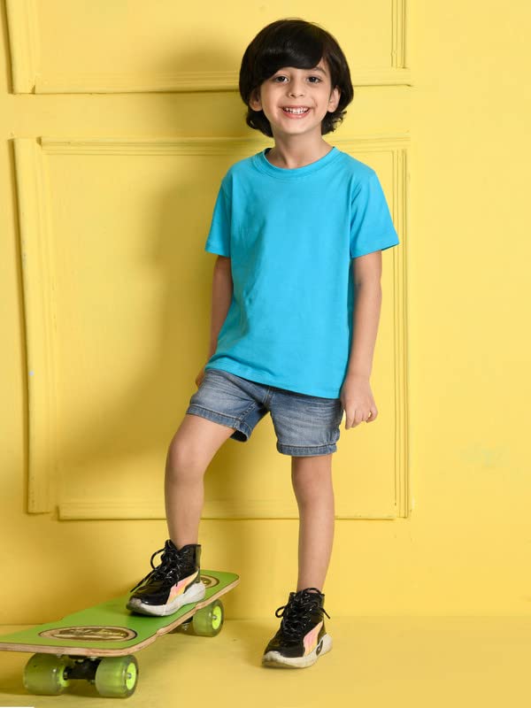 Image of Nusyl Boys Half Sleeves Solid T-Shirt for Kids | Soft Cotton Blend | Comfortable Regular Fit | Casual 2-16 Years | Multiple Colors & Pack Options