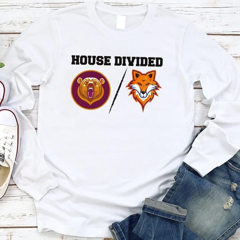 Custom House Divided Long Sleeve Shirt, Two Sports Team Shirt, Football, Baseball, Hockey, Basketball Shirt, Any Team Logo College Shirt, VP12876 Multicolor