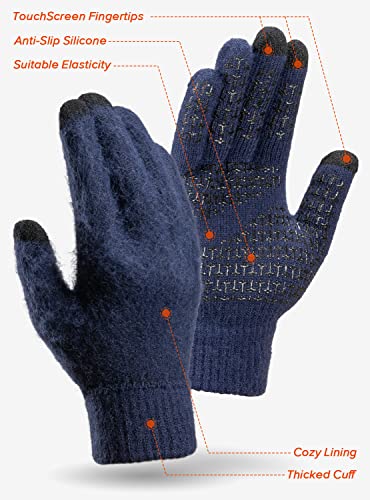 Image of TRENDOUX Merino Wool Winter Gloves for Men Women, Cold Weather Warm Touchscreen Unisex, Non-Slip, Knit Elastic Cuff