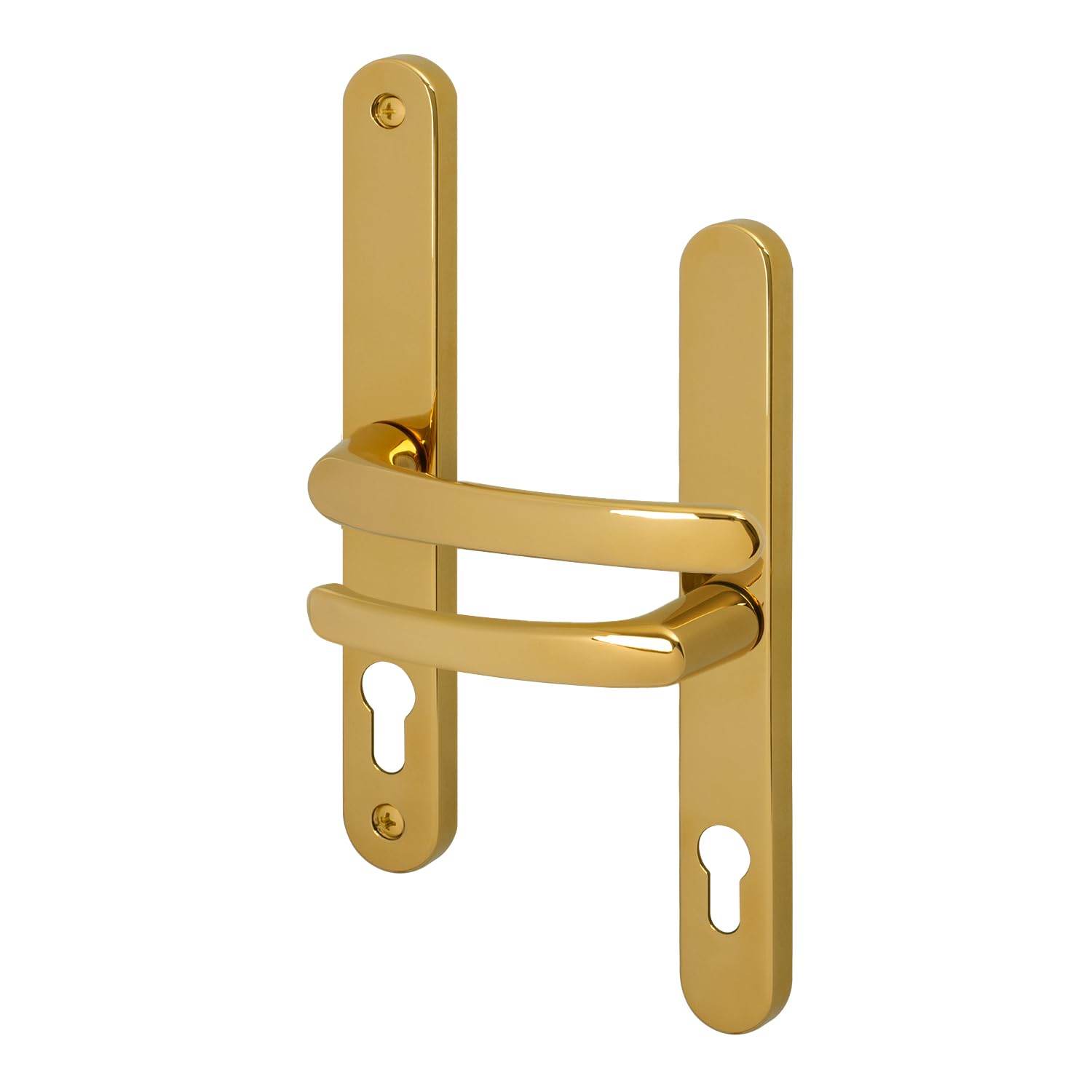 EAI Brass UPVC Door Handles, Composite Front Door Handles Sprung, 68mm PZ Centres, 215mm Screw to Screw, 246x32mm Backplate