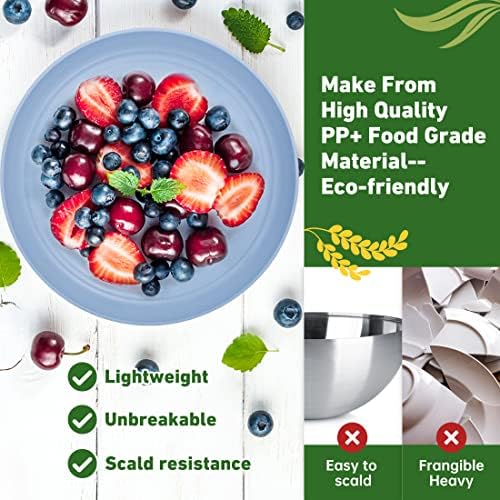 Premium Plates and Bowls Set with String Bag, Unbreakable Plastic Dinner Sets for 4 100% Eco-Friendly Reusable, Newlest Portion Control Plates, Cups, Bowls & Cutlery Set,Perfect for Adults Kids Pets