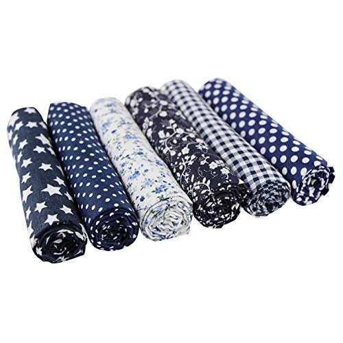 UOOOM 6 Stueck 50 x 50cm Stoffpakete Patchwork Stoffe Baumwolle tuch DIY Handgefertigte Nähen Quilten Stoff Baumwollgewebe Verschiedene Designs (Navyblue)