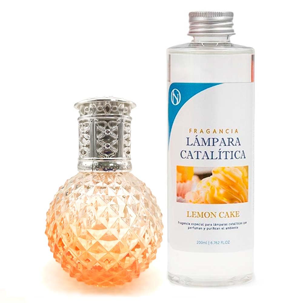 Pack Ahorro Lámpara Catalítica Orange Diamonds + Fragancia Aroma Lemon Cake 500ml. Elimina Malos olores e impurezas, perfuma y Limpia.