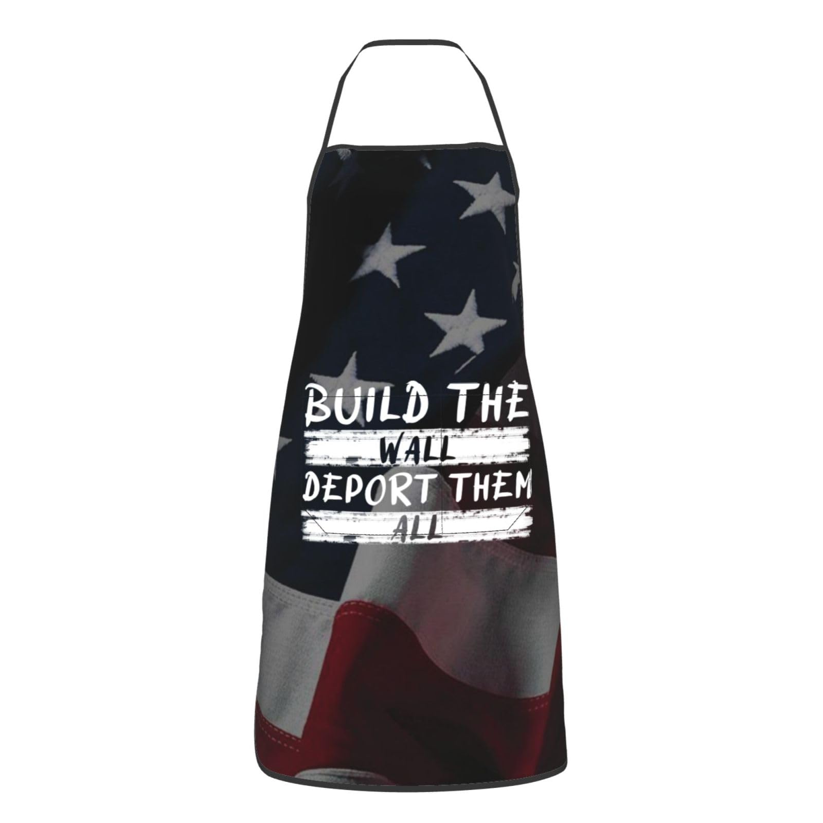 nopicsn Build The Wall Deport Them All Apron for cooking with Pockets Women Men Kitchen Chef Funny Aprons