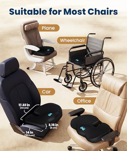 Image of Everlasting Comfort Doctor Recommended Memory Foam Seat Cushion for Office Chairs & Car - Ergonomic Office Desk Accessories - Cushions for Tailbone Pain Relief, Sciatica (Black Airflow, Large)