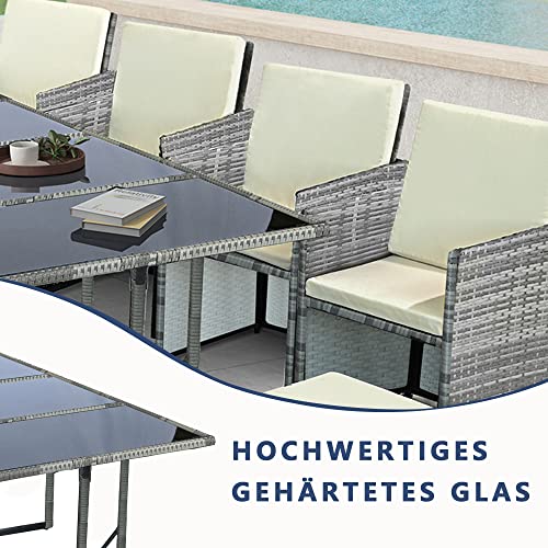 Ribelli Gartenmöbel Set 13-Teilig, Balkonmöbel aus Polyrattan, Wetterfest Sitzgruppe, Sitzgarnitur mit Sofa, Esstisch… – Bild 5