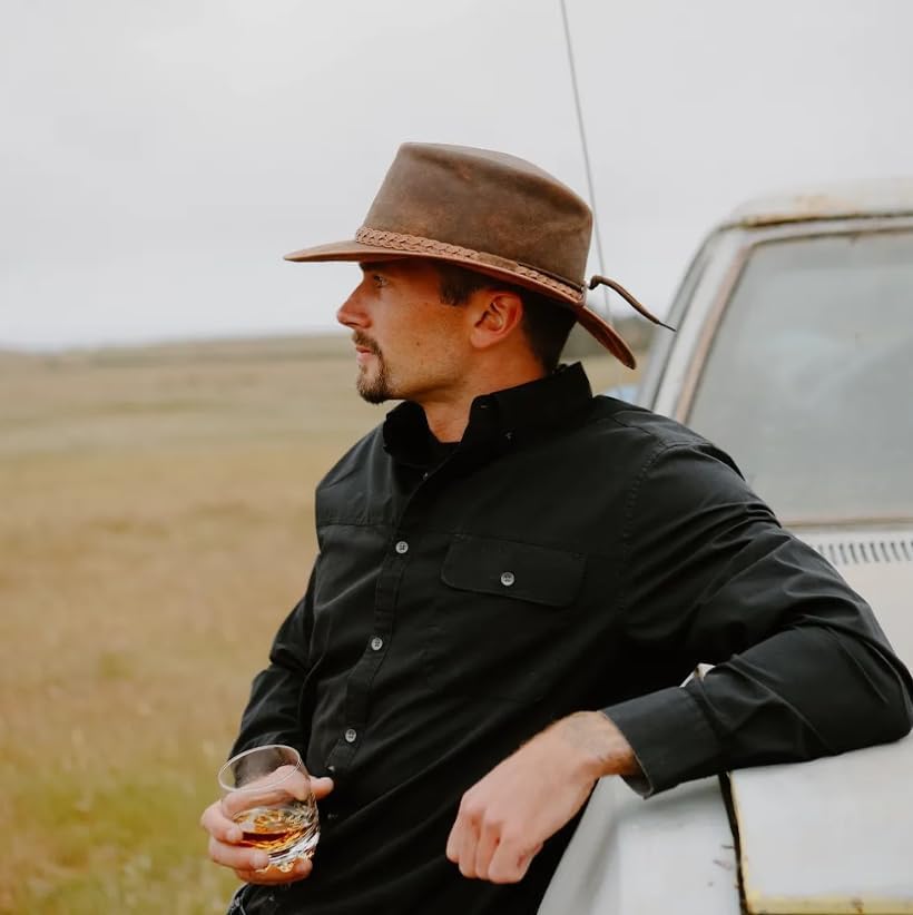 American Hat Makers Crusher Leather Cowboy Hat | Premium Crushable Outback Hat | Handcrafted & Durable for Travel - Image 7