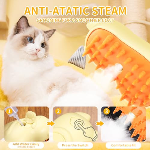 Image of Rechargeable 3in1 Self-Cleaning Cat & Dog Deshedding Brush with 2 Gears for Long & Short Hair - Yellow
