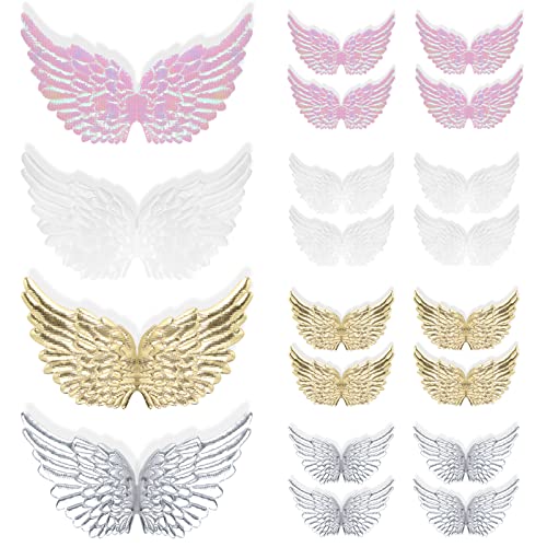 UHOMENY 16pcs Glitter Angel Wings, Plastic Angel Wings for Crafts Mini Angel Wings for Ornaments Patches Christmas Tree Decor Hanging Vintage Chic Pendant for Party Decor DIY Craft (White+Silver+Gold+Pink)
