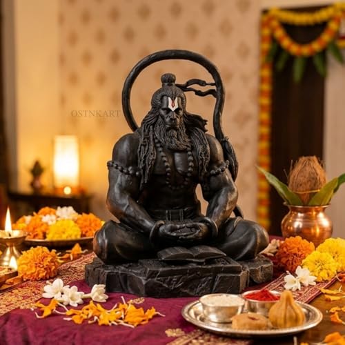 Image of Hanuman Murti - 3.5 Inch Black Polyresin Idol for Car Dashboard, Home & Office Decor - Spiritual Statue for Living Room, Diwali, Birthday & Housewarming Gift