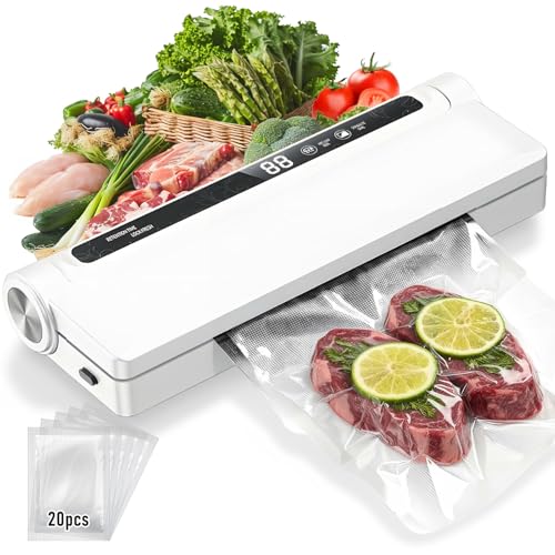 Machine Sous Vide Alimentaire, Avec 20 Sacs Sous Vide, Appareils de Mise Sous Vide Multifonction 2 en 1, Avec Mode Humide et sec pour Stockage de Fruits,...