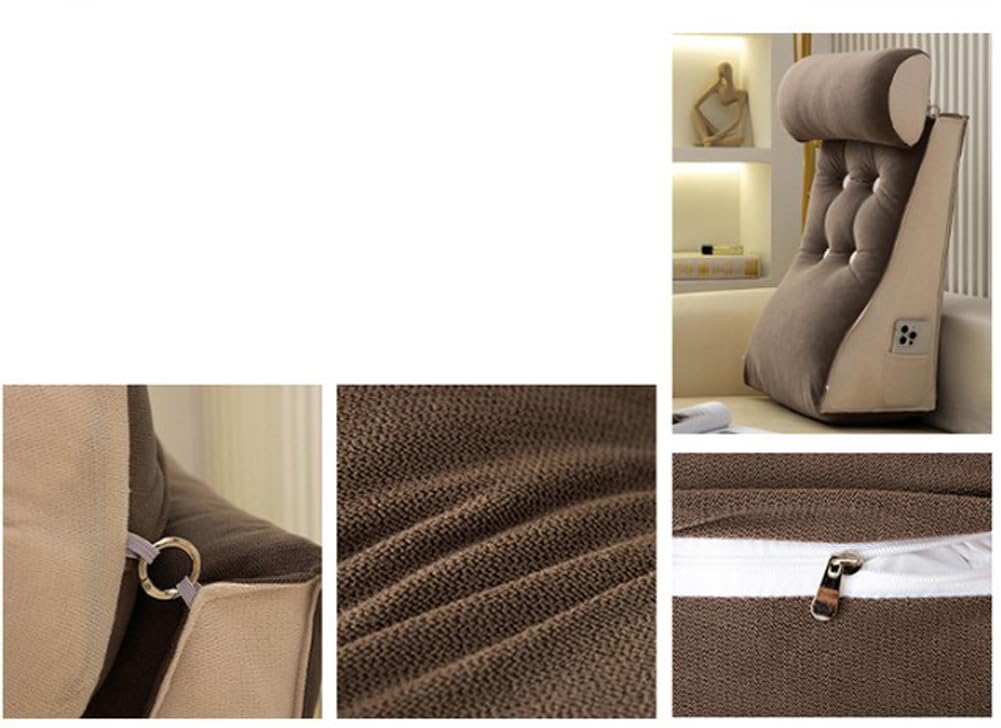 Cojín triangular de cuña para cama, para leer o jugar, soporte de posicionamiento en el sofá, respaldo de meditación, alivia la presión (café, 45 x 55 x 25 cm (1 pieza))