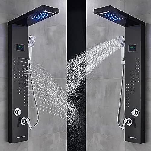 Sistema de ducha, panel de ducha LED de acero inoxidable, torre de lluvia, sistema de boquillas de masaje con cascada, columna de ducha mezcladora - Negro 9001, Níquel cepillado 8013 (Negro 8011) (Negro 8012) miniatura 6