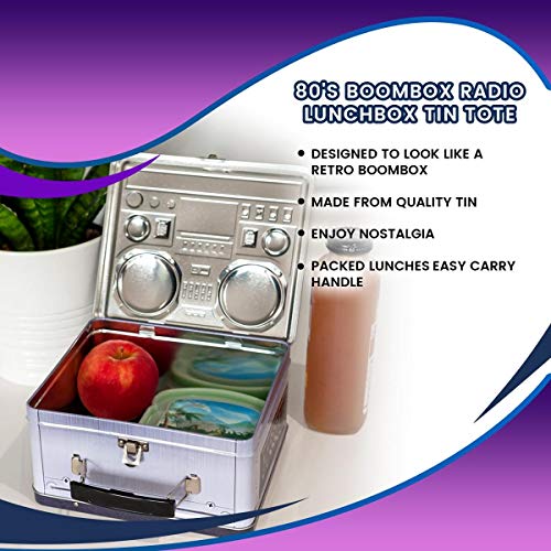 Retro Boombox Radio Lunchbox Tin Tote - 1980S Inspired Merchandise - Novelty Costume Accessories And Storage Container - Fun Unique Gifts For Halloween, Birthdays, Holidays, Graduation #TOP6