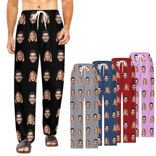 Custom Pajama Pants for Men Women Personalized Face Pajama with Pockets Customize funny pj pants Gift for Family Couple
