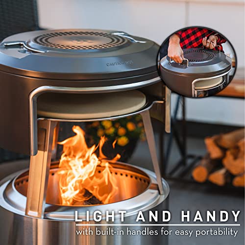 Image of Solo Stove Yukon Pi Fire | Pizza Oven Accessory for Yukon Fire Pit, Incl. Carry Case & Cordierite Pizza Stone, Wood Burning Assembly, Stainless Steel, (H x Dia): 19.1 x 26.5 in