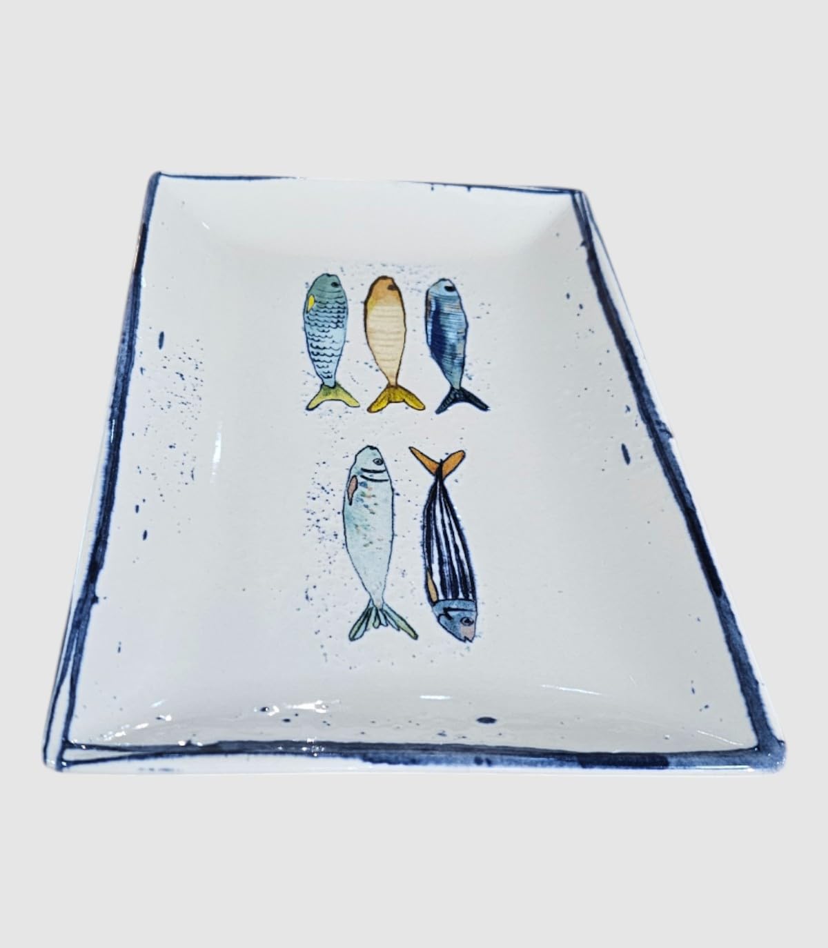 Vajilla de cerámica con dibujos de peces | Cuenco Cerámica | Plato de Cocina | Fuente Vajilla de Porcelana Vintage Diseño | Ideas de Regalos Hogar (Fuente Peces 30X20)