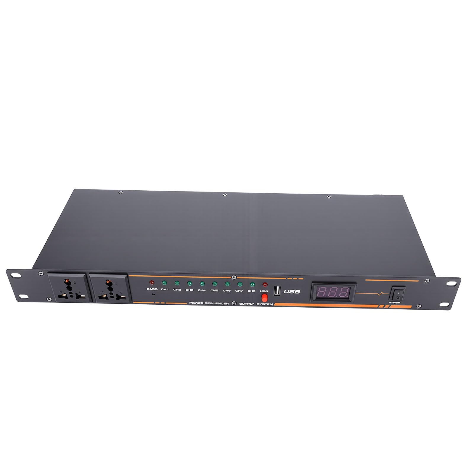 Acondicionador Secuenciador de Potencia de 10 Salidas, Pantalla Digital con Estabilización de Voltaje para Equipos de Sonido, Sistemas de Megafonía e Instrumentos Musicales (Enchufe de la UE)