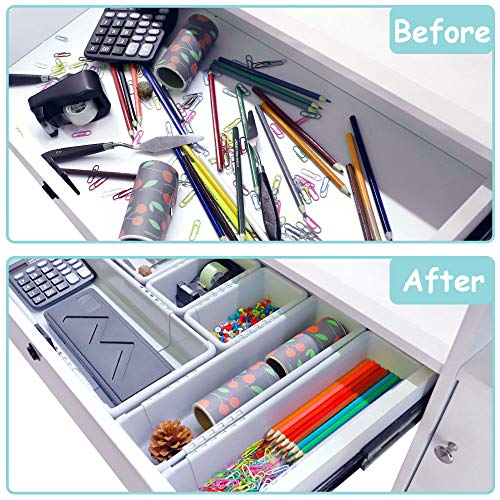Mebbay Expandable Drawer Organizer Grey Plastic Makeup Junk Drawer Organizer for Bathroom Office Kitchen (6)