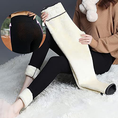 XIRUJNFD Casual Warm Winter Solid Pants, Winter Leggings for Women Fleece Lined, Fleece Leggings