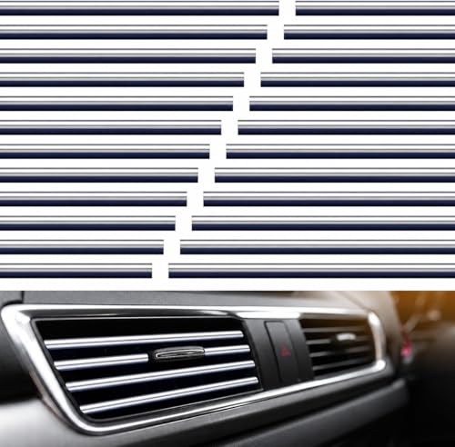 Image of Car Auto Air Conditioner Vent Outlet Trim Strip, DIY Decoration Chrome PVC Car Interior Moulding Trim Strip Line for All Straight Air Vent Outlet(20 Pieces Silver)
