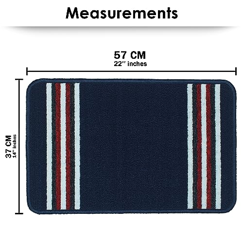 Image of Pack of 2 Nylon Bathroom Mat Anti-Skid Bath Rug | Floor Mat for Bathroom, Kitchen, Bedroom & Office |Navy Blue Stripes Design-(37x57cm)