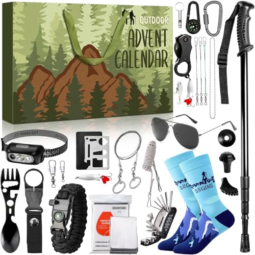 iZoeL Outdoor Camping Advent Calendar 2025 Hiking Advent Calendar, 24 Days of Camping Gear & Hiking Essentials for Men & Teenage Boys – Outdoor Adventure Christmas Countdown Gifts