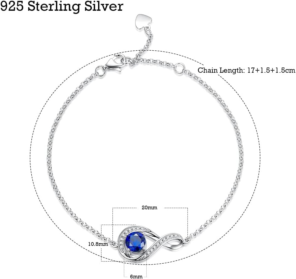 925 Sterling Silver Birthstone Bracelets for Women Charm Infinity Bracelet Birthday Anniversary Valentine's Day Jewelry Gifts for Her Women, Adjustable Chain - Image 5