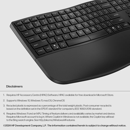 HP 680 Comfort Dual-Mode Keyboard | Adjustable typing angles | Ergonomic shape | Customisable 23 programmable keys Unifying Dongle | Multi-device & OS connectivity | Dedicated MS Copilot Key - Image 5