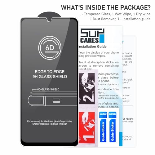 Image of SupCares Tempered Glass for Samsung Galaxy M17e, M07, A07, F07 and F70e (6.7 Inch) With Installation Kit | 9H Edge to Edge Screen Protector | Black