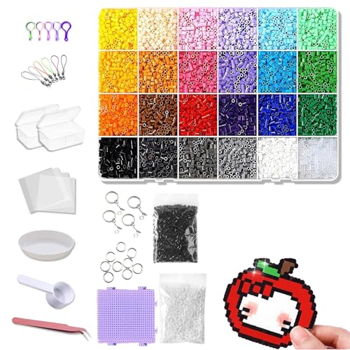 IKEEPVOX DIY Fuse Beads Kit – 24 Color Melty Beads Set with Pegboards & Tools, Create Keychains, Pendants, Magnets for Kids Arts and Crafts (24 Colors)​​