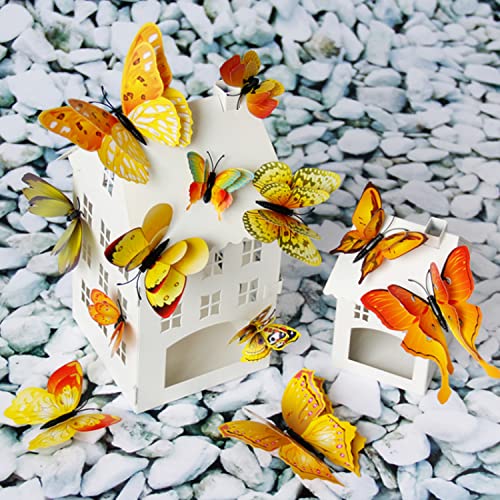 Image of JAAMSO ROYALS Yellow 3D Magnet Butterfly Stickers for Wall, Butterfly Decoration Items, Butterfly Stickers, Butterfly Wall Decor, Butterflies, Butterflies for Wall Decoration (Set of 12)
