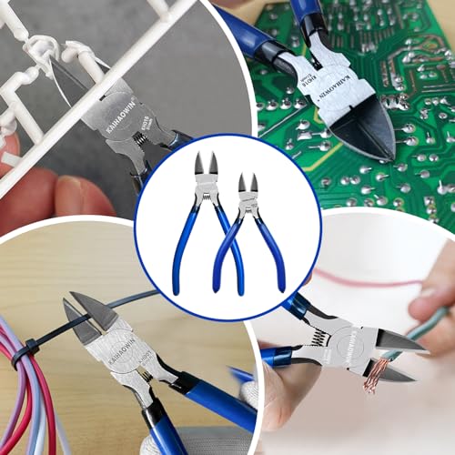 Image of KAIHAOWIN Wire Cutters 5-Inch and 6-Inch Set Flush Cutters Ultra Sharp Spring Loaded Wire Snips Clippers Cutting Pliers for Crafting Jewelry Making-2 PCS