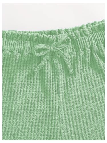Image of RoseSeek Girl's 2 Piece Outfits Waffle Knit Scoop Neck Button Down Crop Tank Tops Paperbag Waist Track Shorts