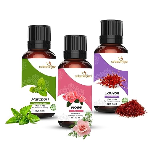 Image of Pure Combo Of 3 Essential oil For Hair & Skin Natural Therapeutic Grade & Undiluted Oil 15ML (Patchouli-Rose-Saffron)