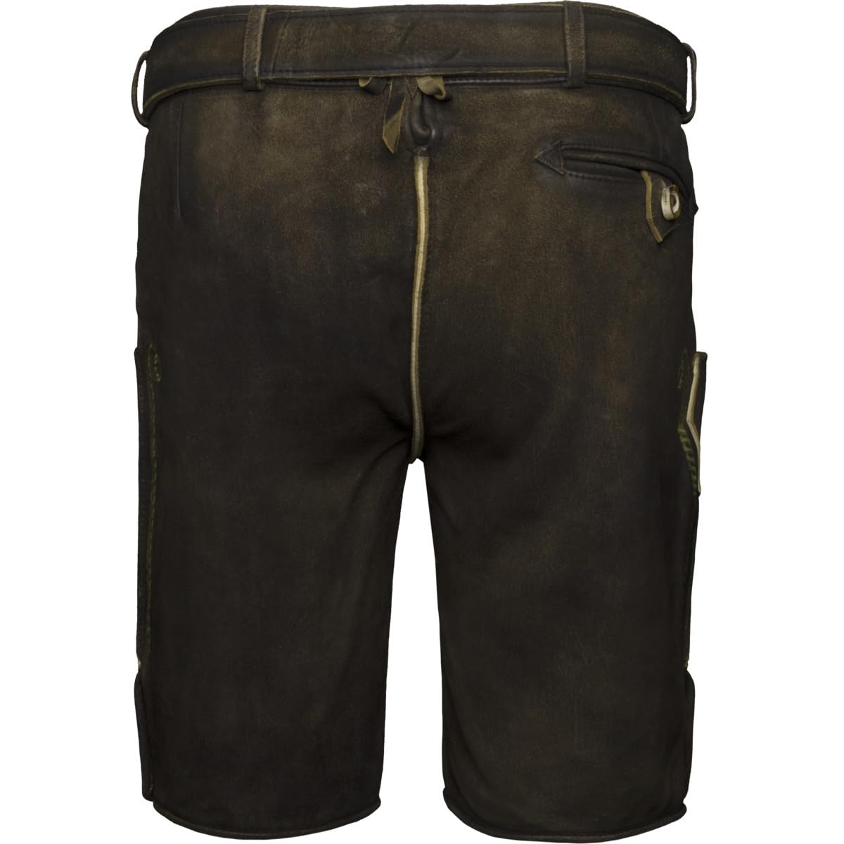 Krüger Lederhose Milian Herren | kurz mit Gürtel Hose aus Ziegenvelours-Leder | Dunkelbraun grün