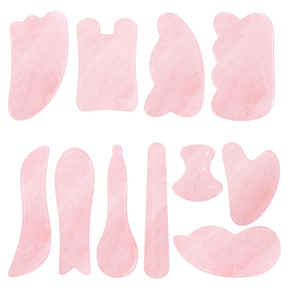 Set di raschietto a rullo di massaggio al quarzo rosa naturale per massaggi per il massaggio facciale occhi rilassante corpo guasha cura della pelle massaggiatore-Guasha-Yu.