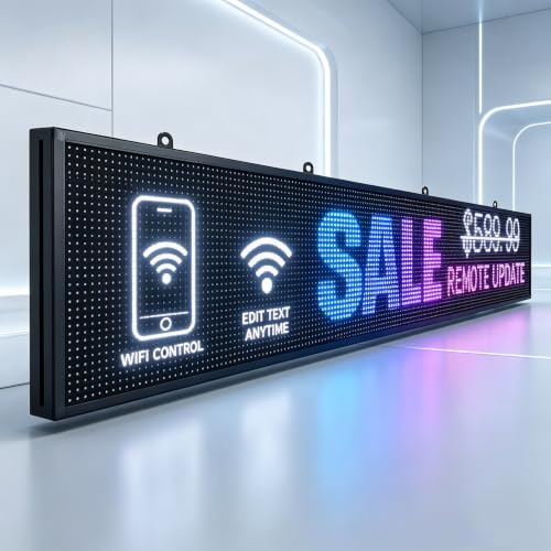 Image of P10 Outdoor LED Scrolling Sign 77 inchx14 inch, WiFi Programmable Digital Message Board, High Brightness Waterproof Neon Advertising Display, Custom Text /GIF /Time for Business Store Bar Restaurant
