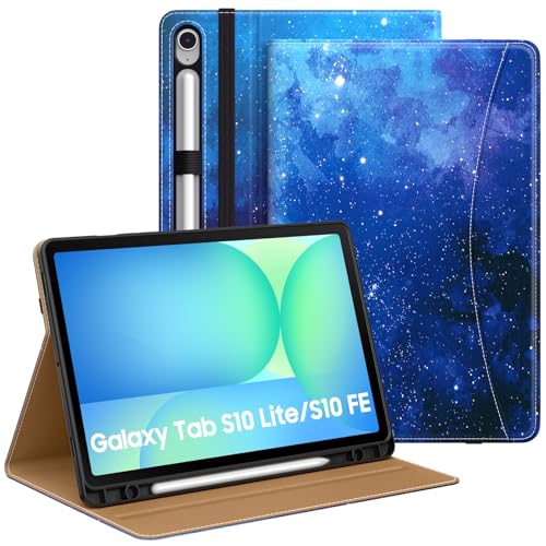 Image of MoKo Case for Samsug Galaxy Tab S10 Lite / S10 FE / S9 FE / S9 10.9 /11 Inch | Built-in S Pen Holder Case for Samsung Tablet (2025 /2023), PU Leather, Hand Strap & Front Pocket, Blue Starry Sky