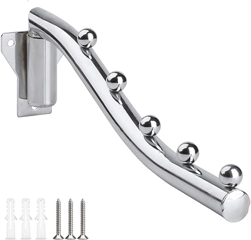 Miniatura 7 de Percha plegable de acero inoxidable montado en la pared, colgador de metal, rotación de 180, colgador de ropa, ganchos de tela, almacenamiento de