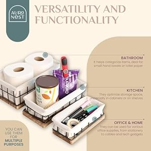 Metal Baskets for Organizing - Set of 3 Black Metal Basket with Liner, Wooden Decorative Baskets for Home Decor, Bathroom Decor & Kitchen Decor, Wooden Baskets Wire Basket with Liner Metal Baskets for Organizing Set of 3 Black Metal Basket with Liner Wooden Decorative Baskets for Home Decor Bathroom Decor Kitchen Decor Wooden Baskets Wire Basket with Liner