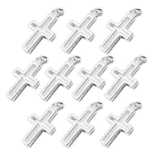 CHGCRAFT 10 Pcs 925 Sterling Silver Charms Cross Charms Carved with 925 Silver for Jewelry Making, L0.5×W0.3inch
