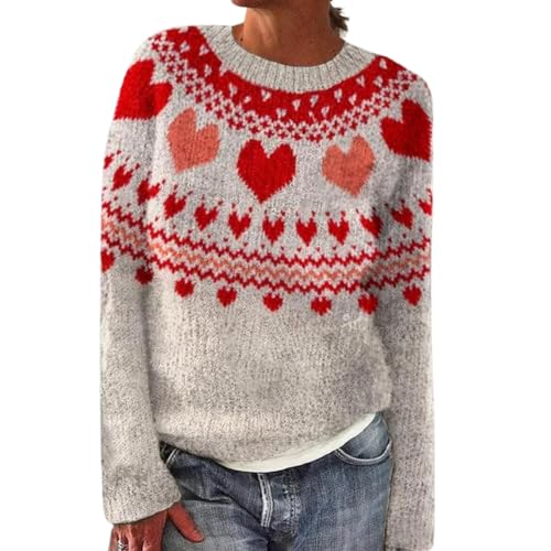 ski Sweaters for Women 2025,Fairisle Sweater Ladies Vintage Ethnic Jumpers Colorful Long Sleeve Crewneck Knitted Argyle Jacquard Pullover Tops Winter Warm Cozy Sweaters Festival Holiday Clothes